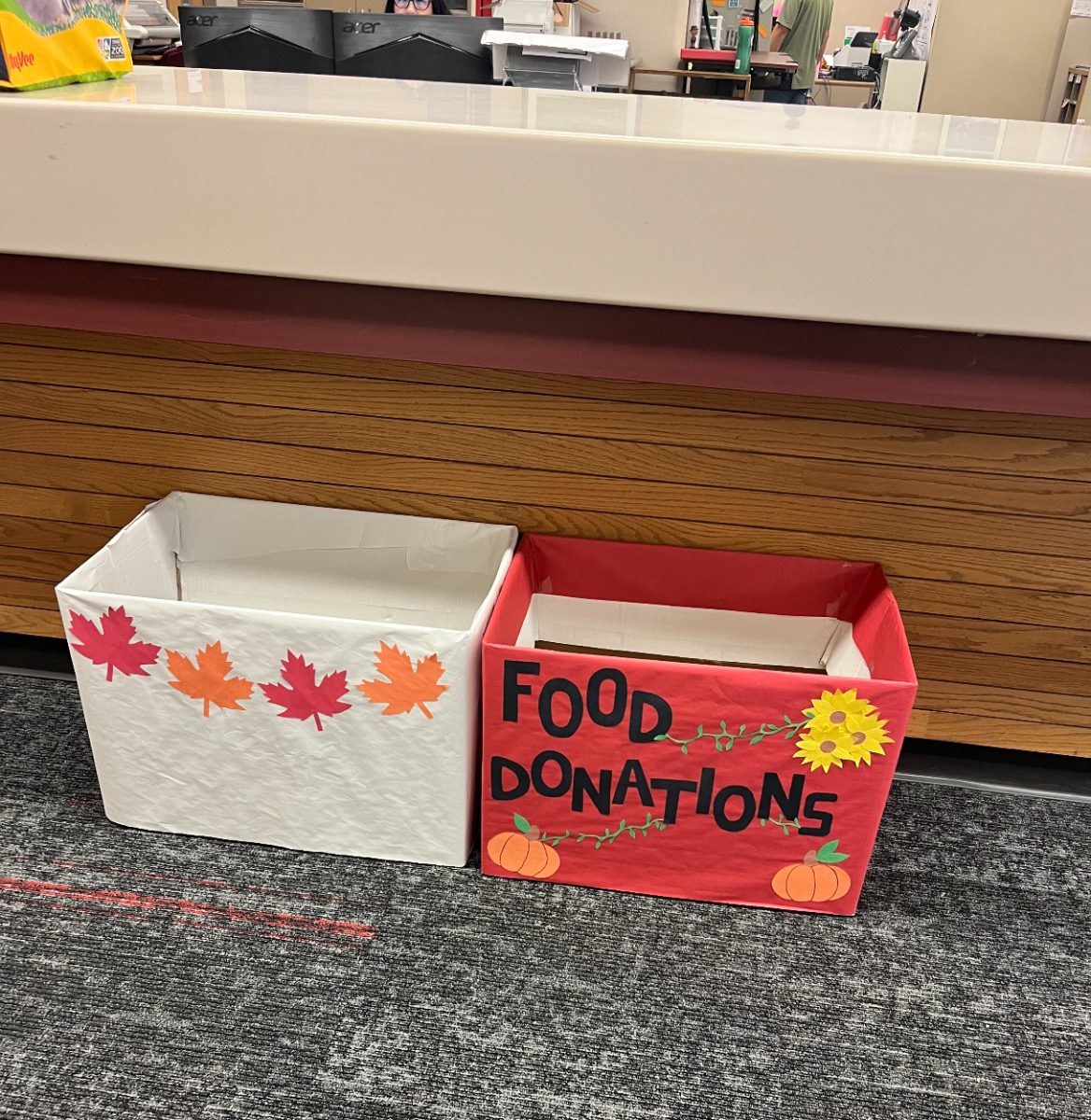 Donation boxes are located throughout South High to collect food for needy families.