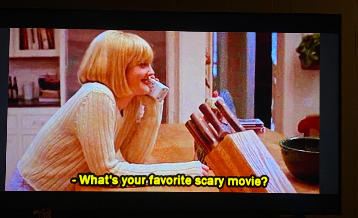 Drew Barrymore stars in an iconic scene from the movie "Scream" when Ghostface asks, "What's your favorite movie?"