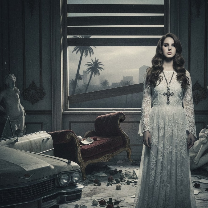 Lana Del Rey embodies melancholy and glamour. Photo illustration generated by Google Gemini.
